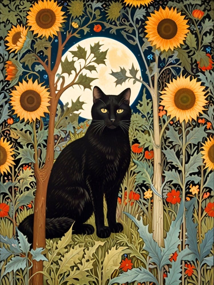 William Morris Black Cat In Sunflowers