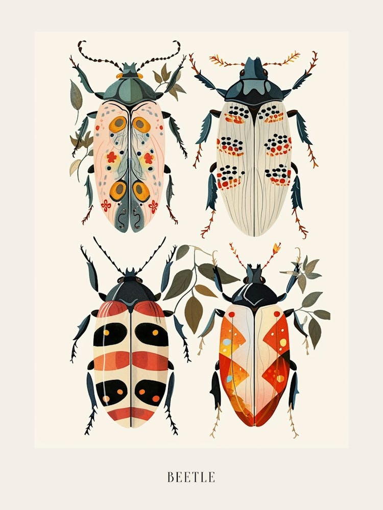 Colourful Insect Illustration Beetle 8 Poster