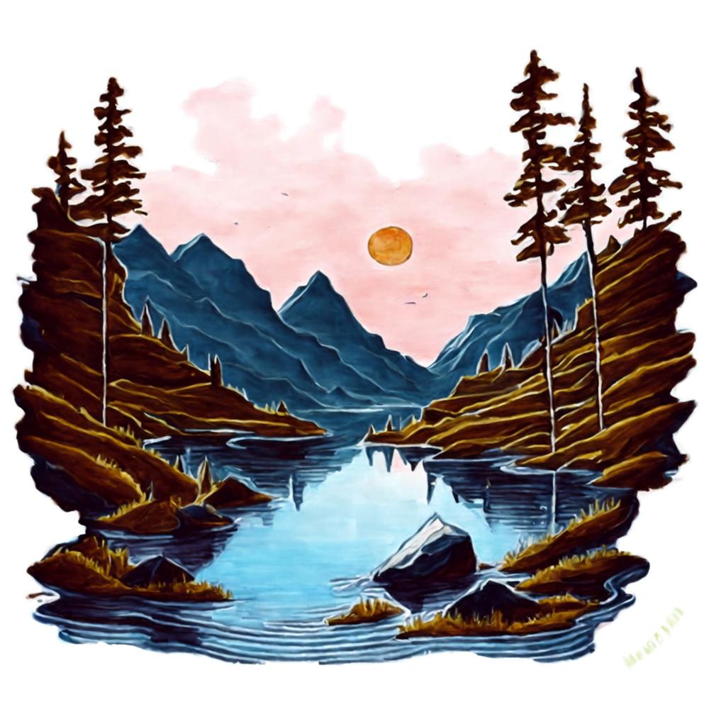 Beautiful Sunset Over A Serene Lake And Mountains