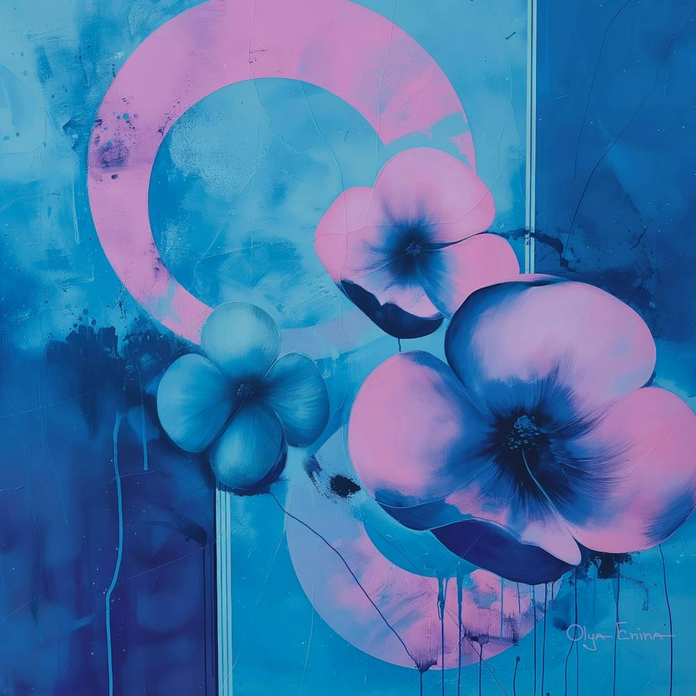 Deep blue abstract flowers