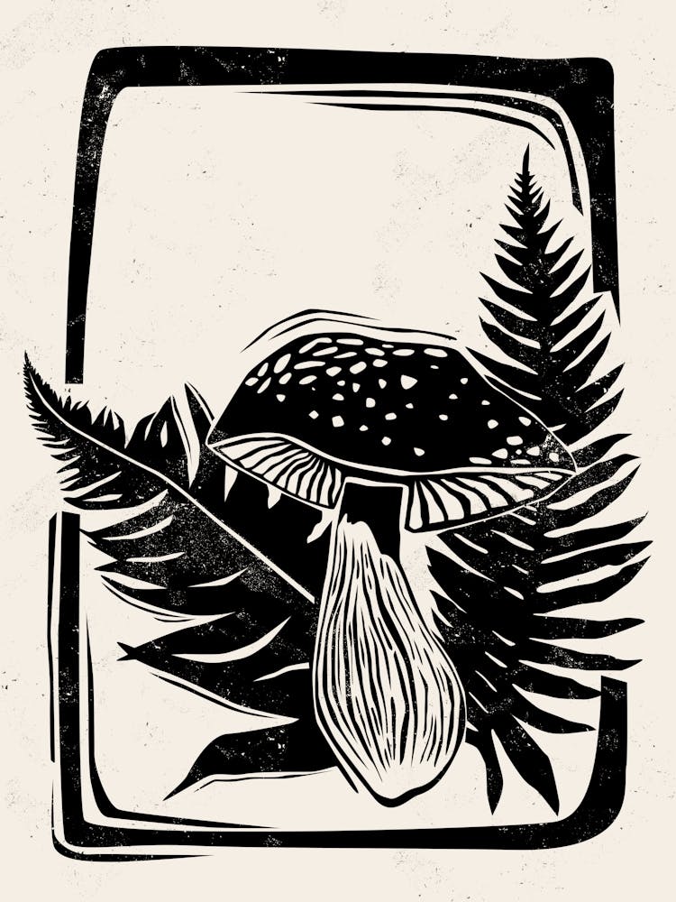 Mushroom Linocut Style