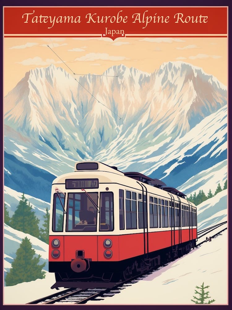 Tateyama Kurobe Alpine Route, Japan Vintage Travel Art 2 Poster