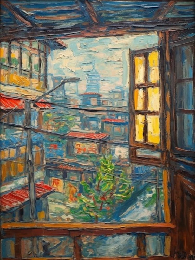 Window View Of Tokyo In The Style Of Expressionism 1