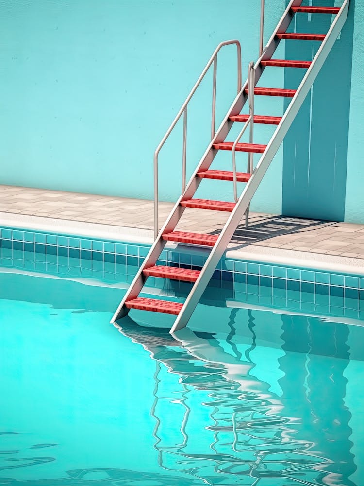 Swimming Pool Red Stair