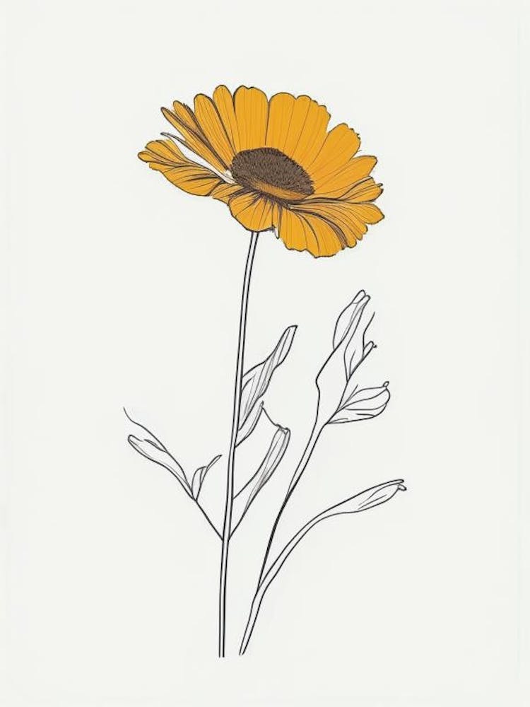 Calendula Floral Minimal Line Drawing 2 Flower
