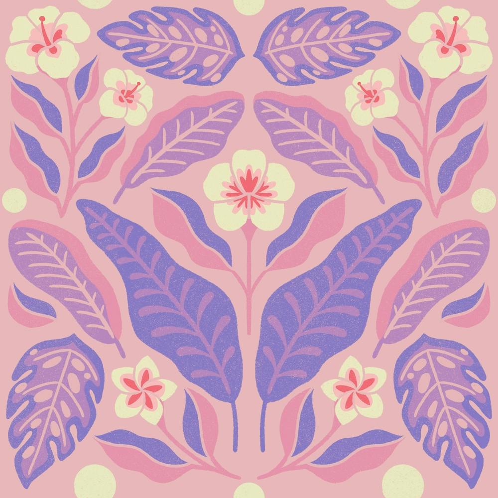Tropical Leaves   Pink Square