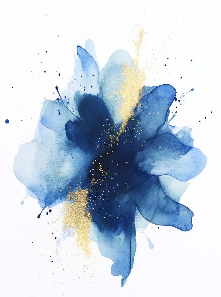 Blue And Gold Watercolor Flower