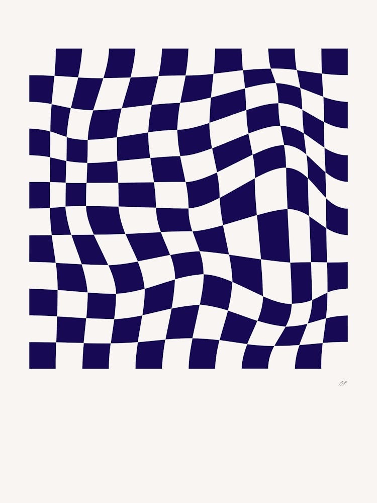 Wavy Checkered Pattern Poster Navy