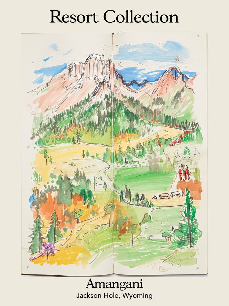 Poster Of Amangani   Jackson Hole, Wyoming   Resort Collection Storybook Illustration 2