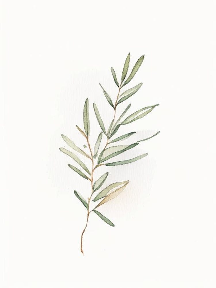 Summer Savory Leaf Minimalist Watercolour