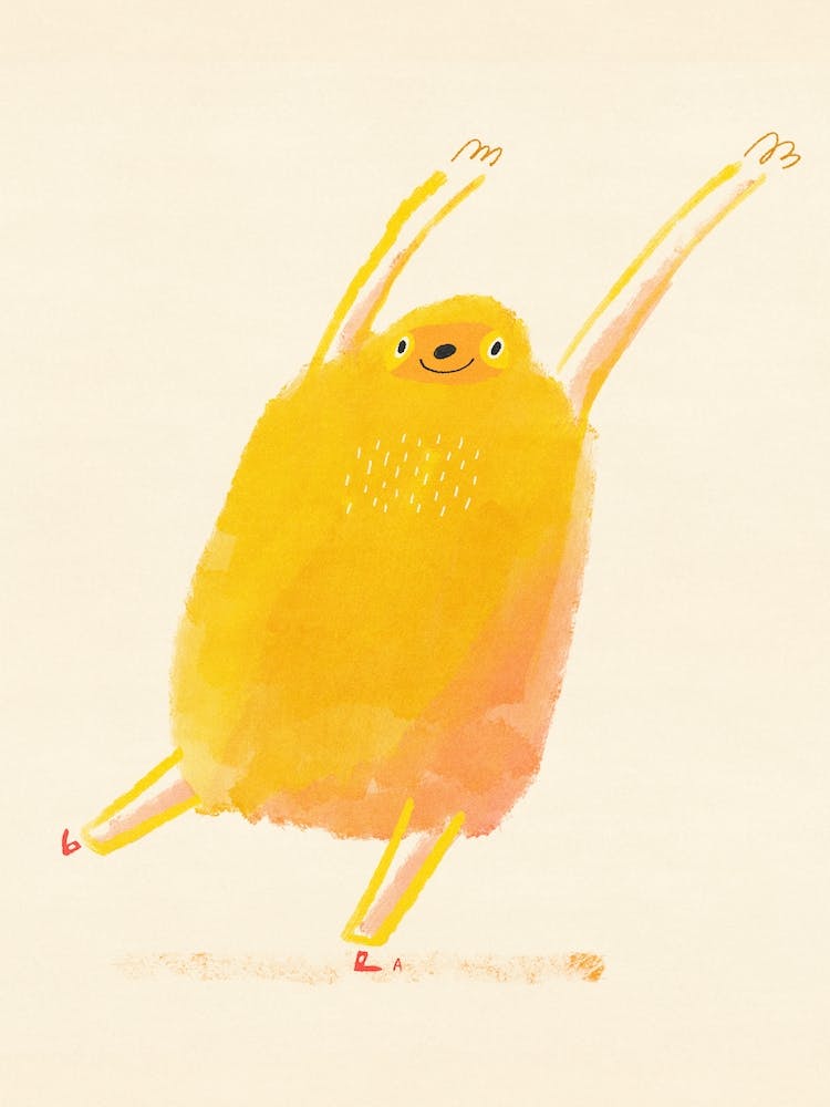 Happy Yellow Sloth Waving Arms
