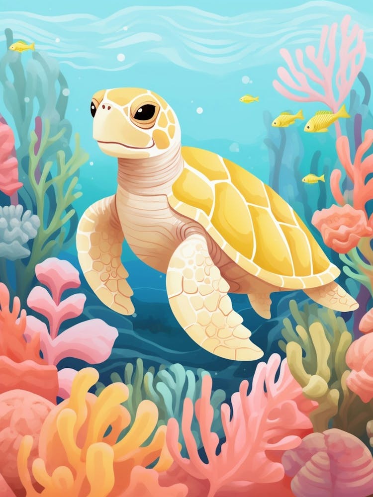 Soft Pastel Digital Illustration Of Sea Turtle 2