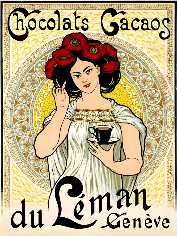Chocolates And Cacaos Du Léman, Swiiss Art Deco Vintage Advertising Poster