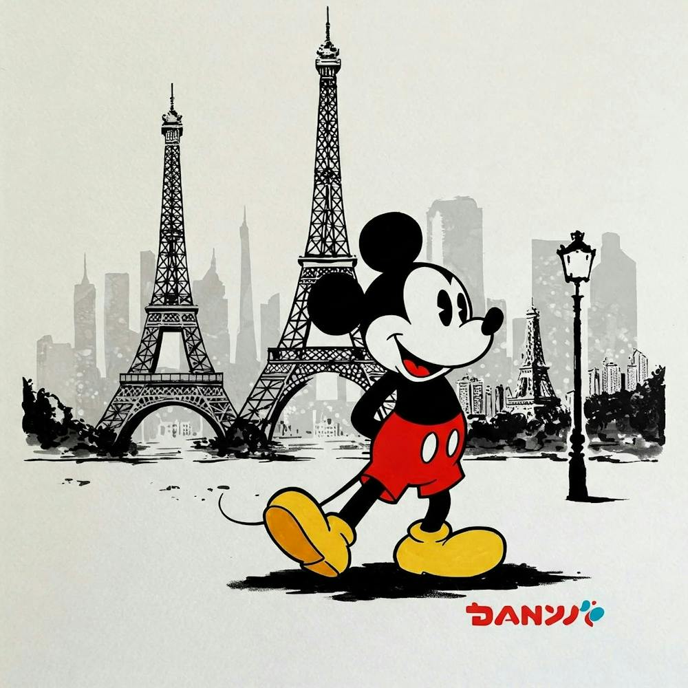 Mickey Mouse Vor Dem Eiffelturm