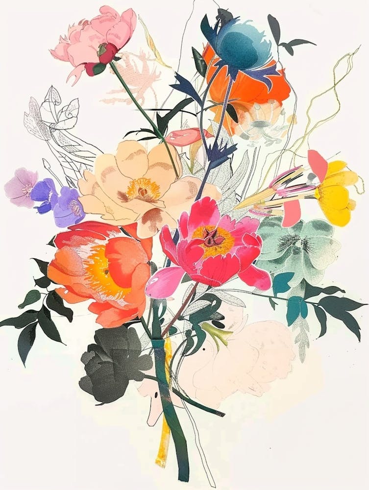 Peony 1 Collage Flower Bouquet
