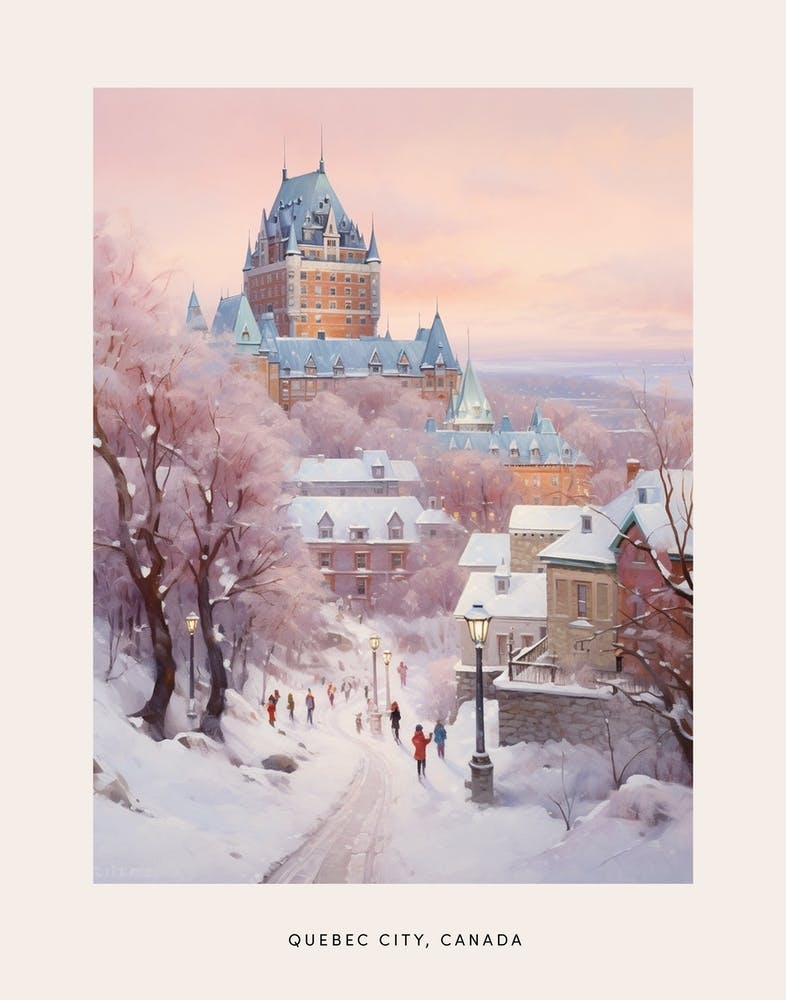 Dreamy Winter Painting Poster Quebec City Canada 2