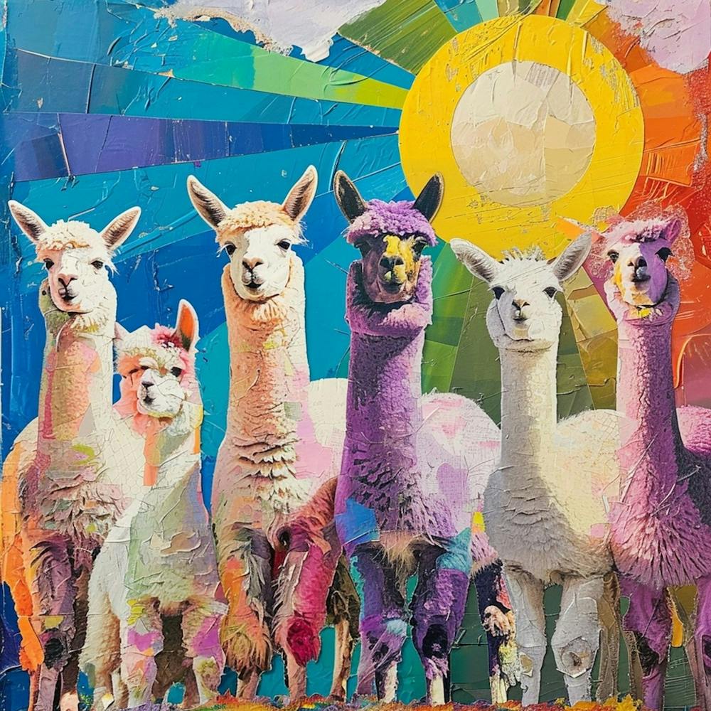 Rainbow Alpaca Kitsch Collage