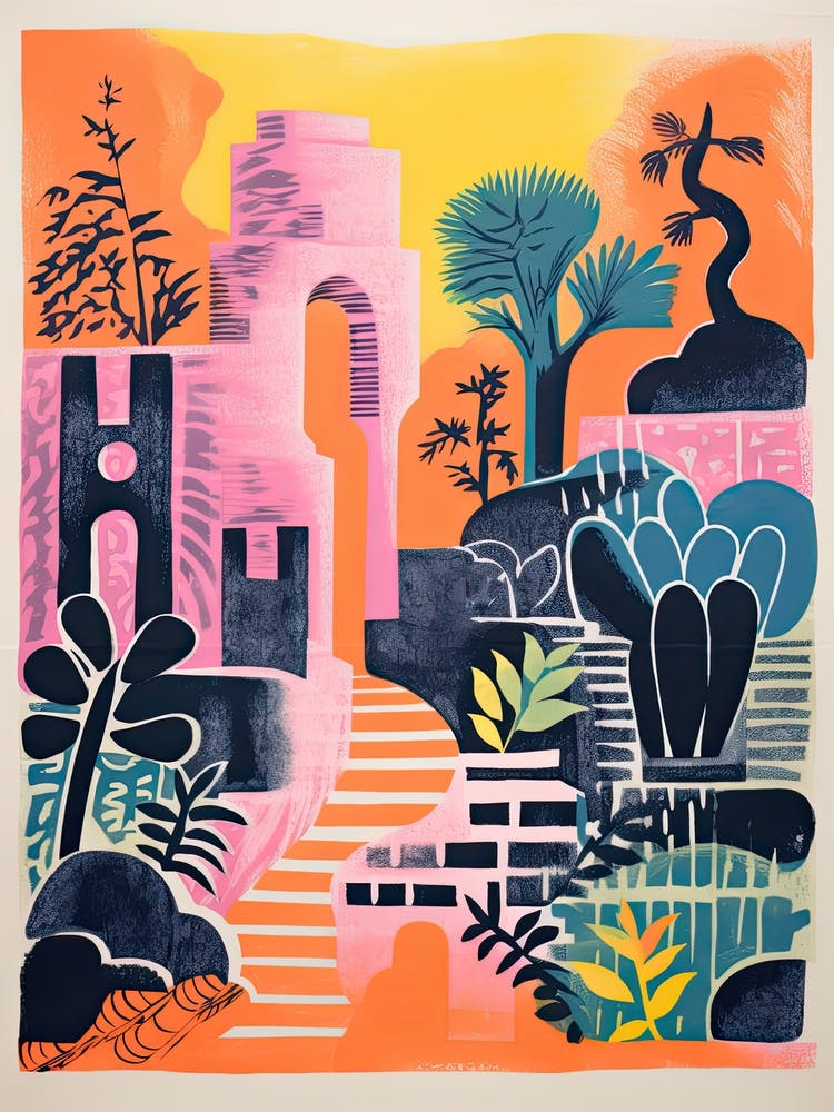 Shalimar Bagh Gardens Abstract Riso Style 2