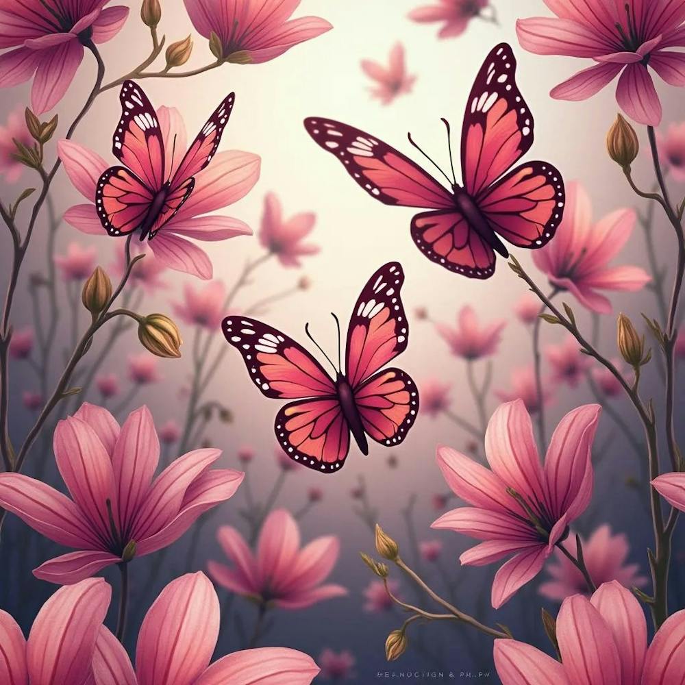 Motif Papillons Roses
