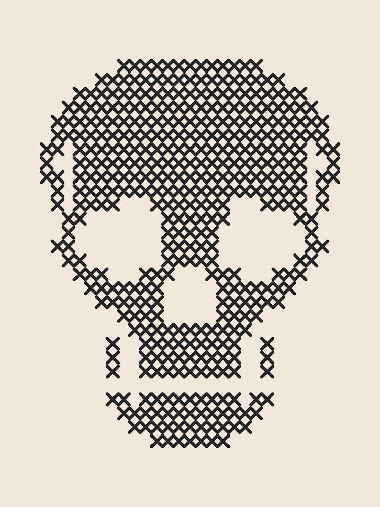 Cross Stitch Skull - Black & White