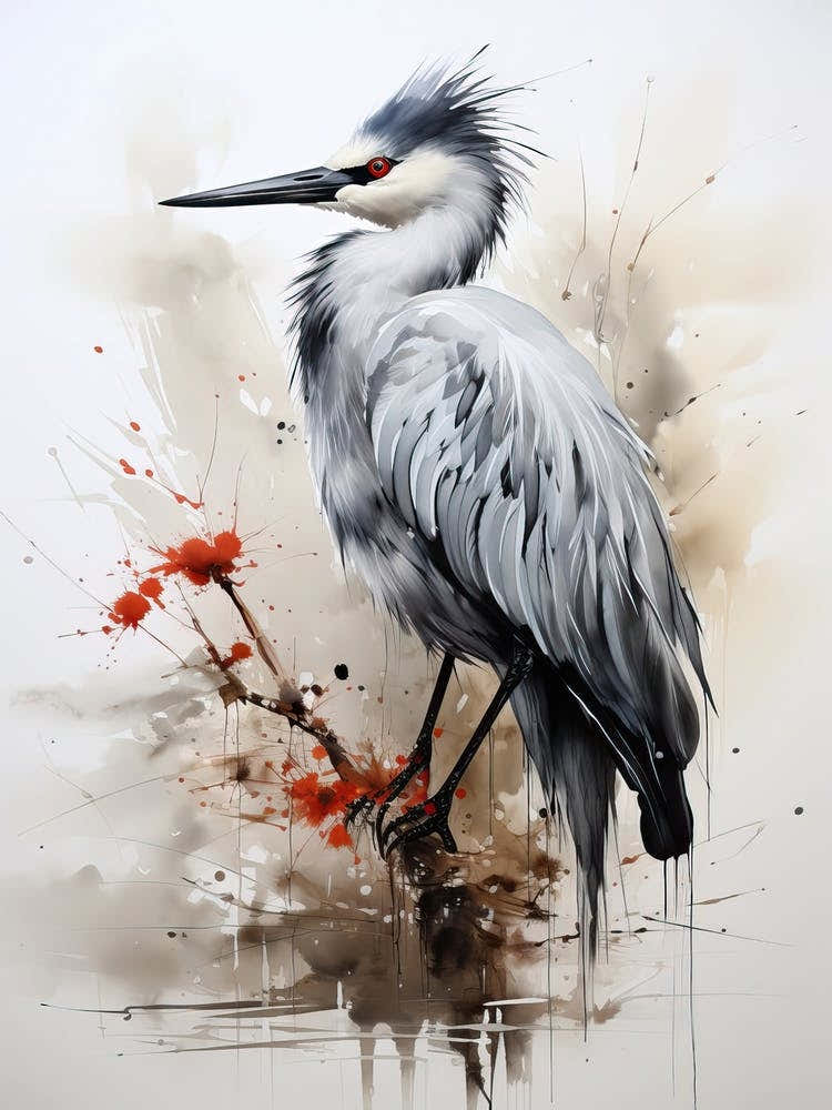 Crane, Japanese Brush Painting, Ukiyo E, Minimal 4