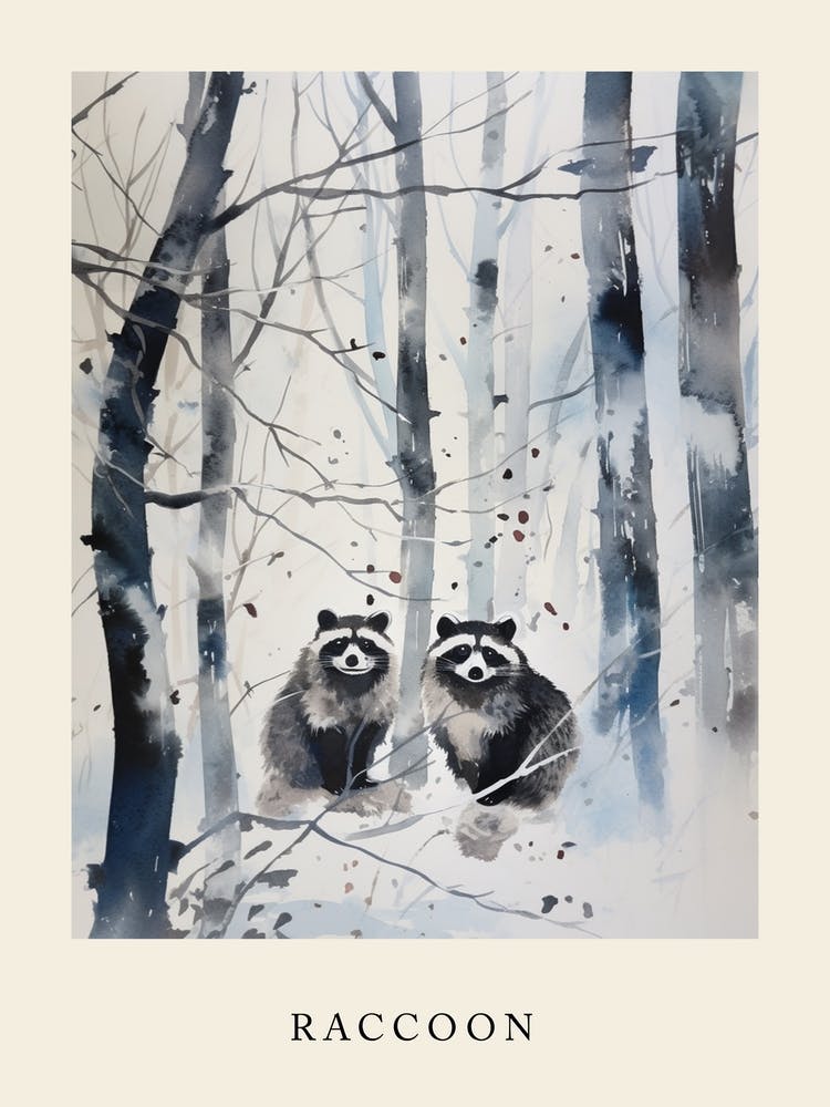 Winter Watercolour Raccoon 2 Poster
