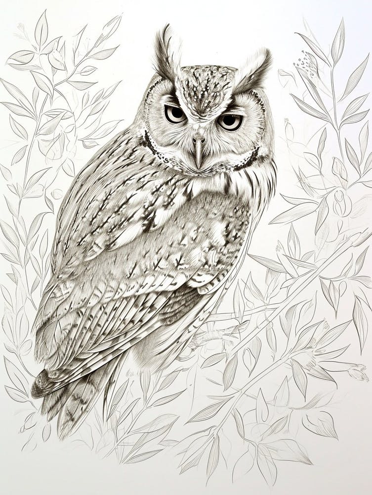 Collared Scops Owl Drawing 2