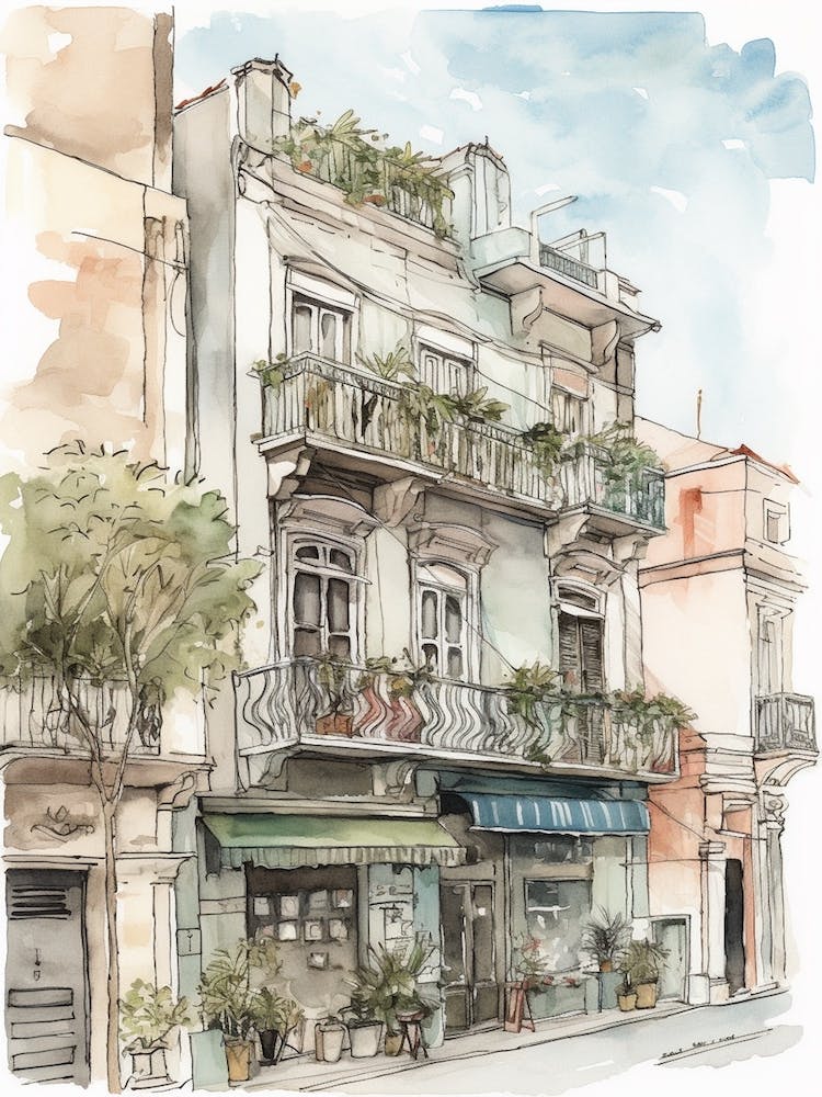 Palermo Buenos Aires Neighborhood, Watercolour 1