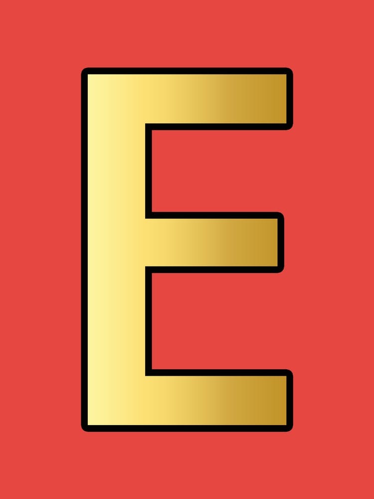 Letter E Gold Alphabet Red