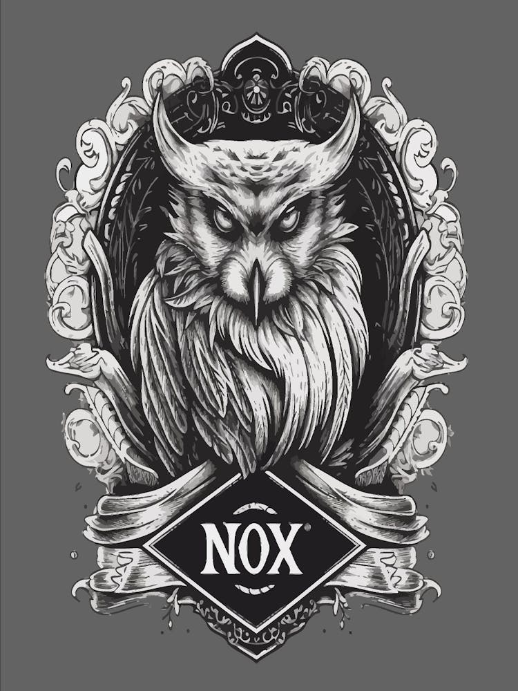 Owl Iconic Illustration Grey Background