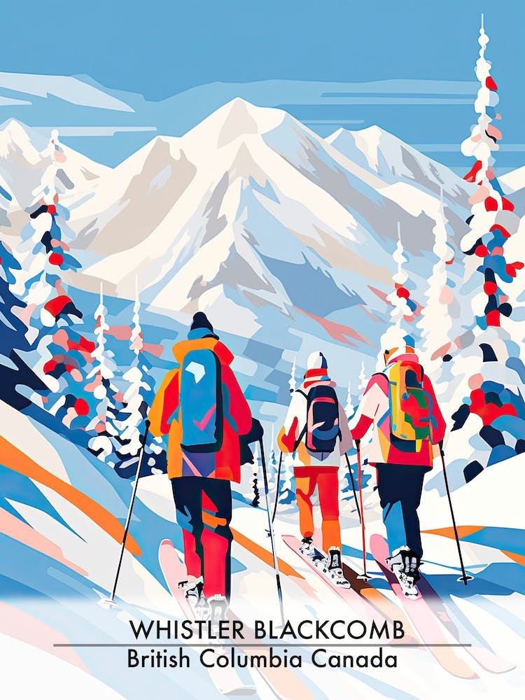 Whistler Blackcomb   British Columbia Canada, Ski Resort Poster Illustration 2
