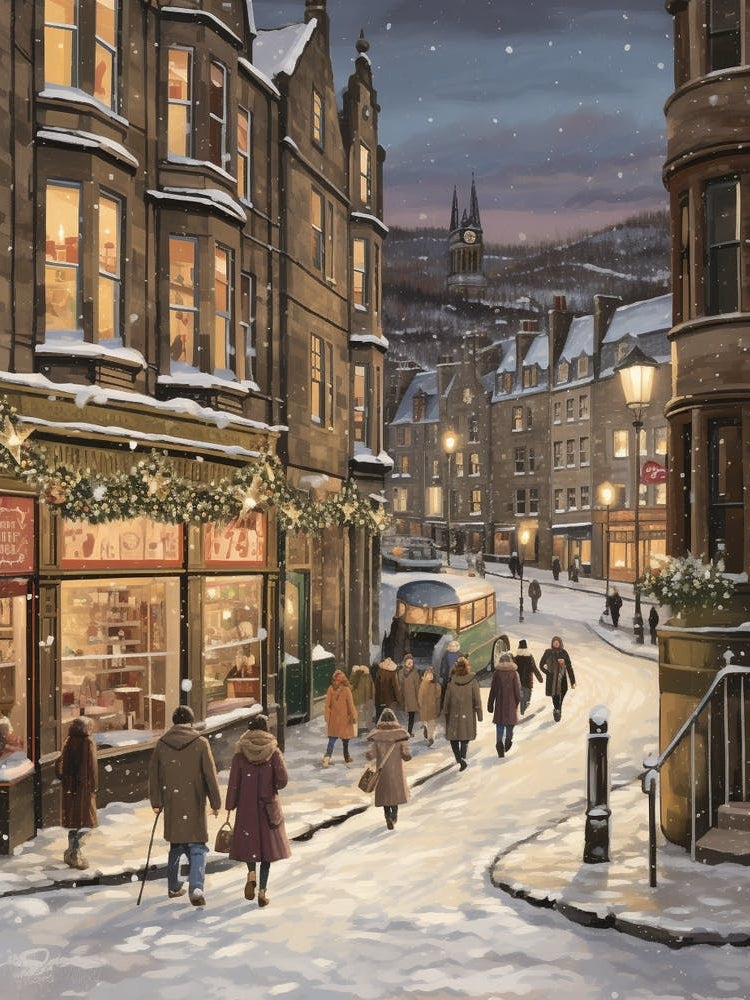 Vintage Winter Illustration Edinburgh Scotland 1