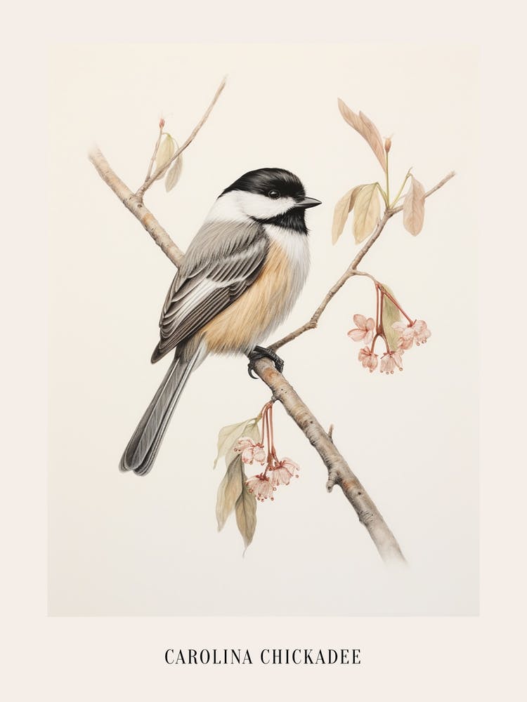 Vintage Bird Drawing Carolina Chickadee 3 Poster