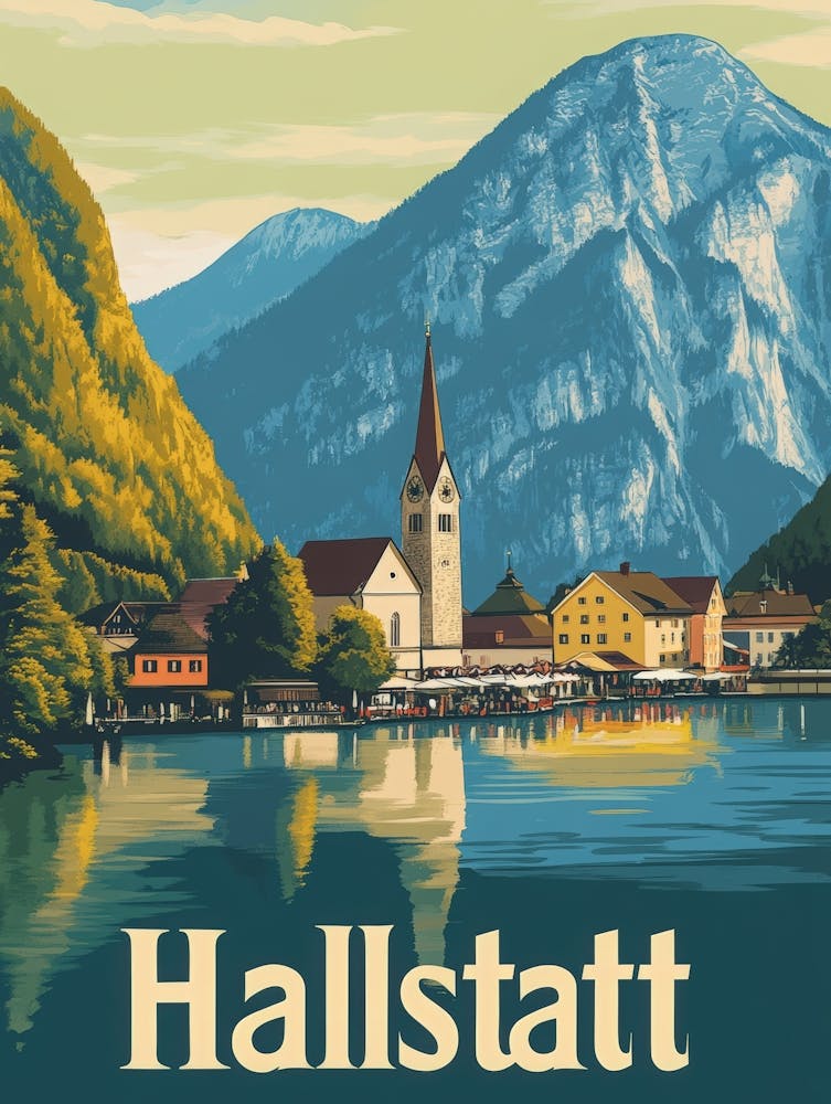 Aihrgdesign A Vintage Travel Poster Of Hallstatt Featuring Th F2125f72 E408 44f9 989e Eee5616e25cb 1
