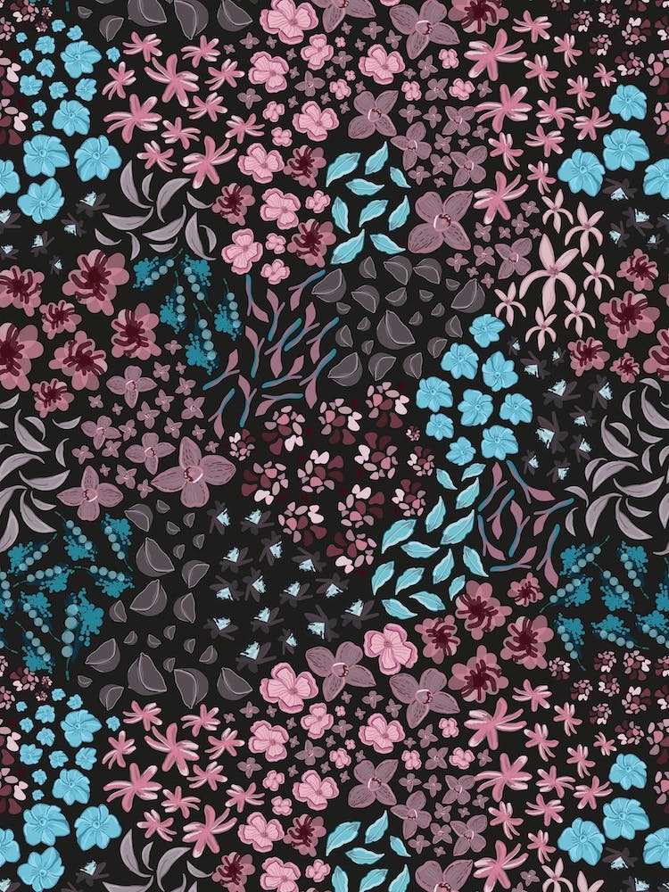 Ditsy Flowers Black