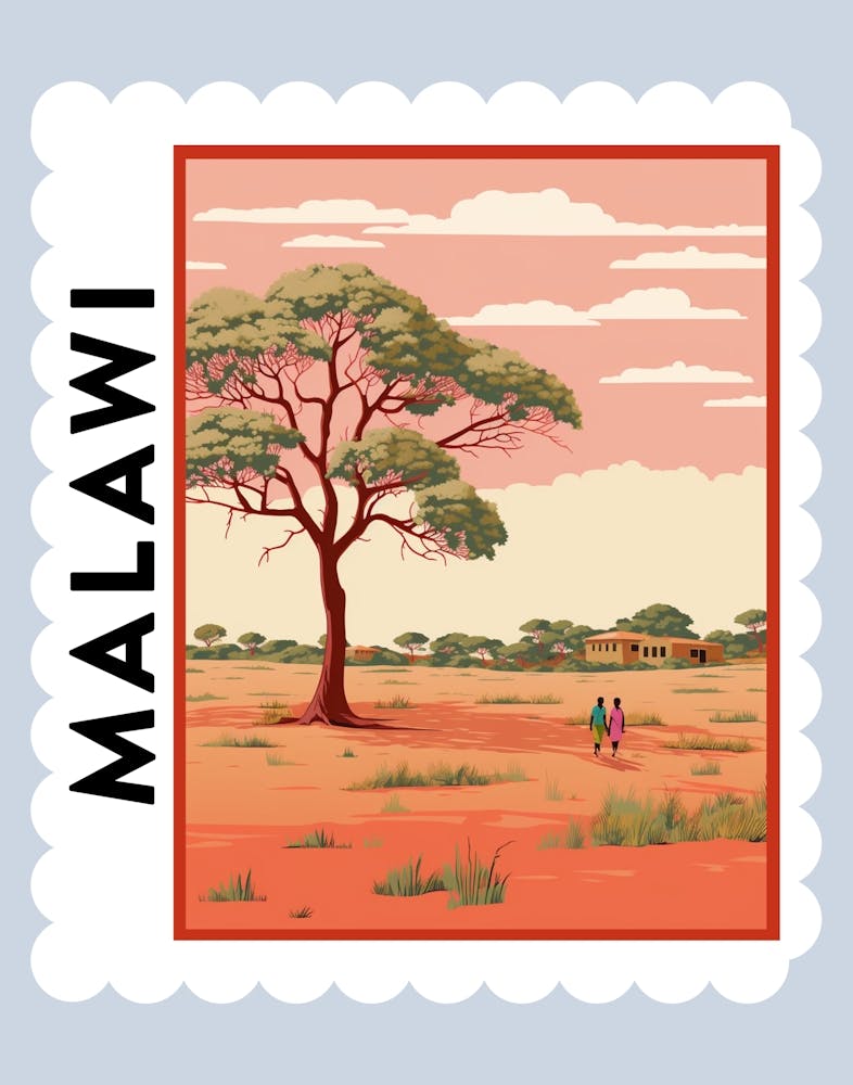 Malawi Travel Stamp Poster