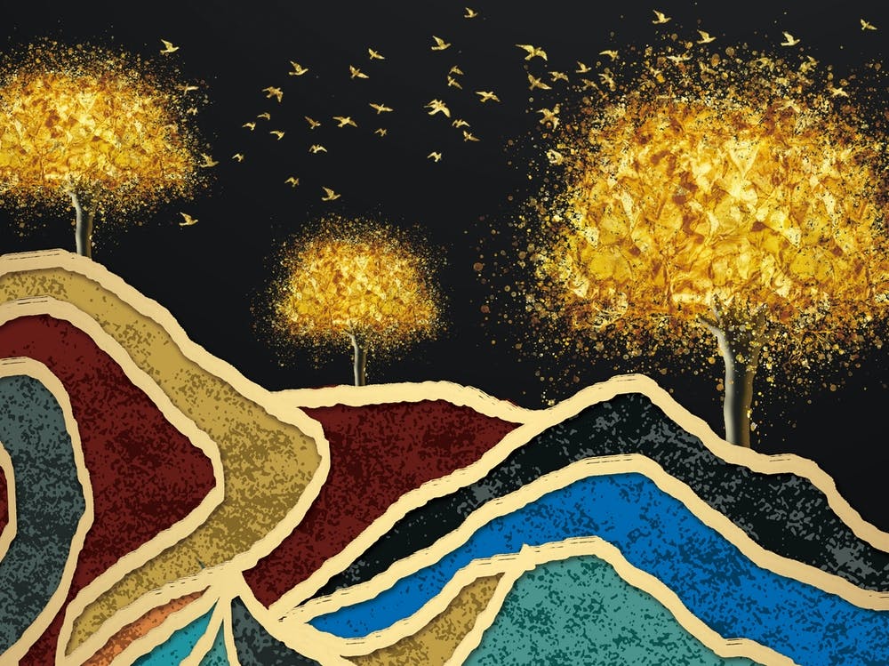 Golden Trees and Colorful Mountains