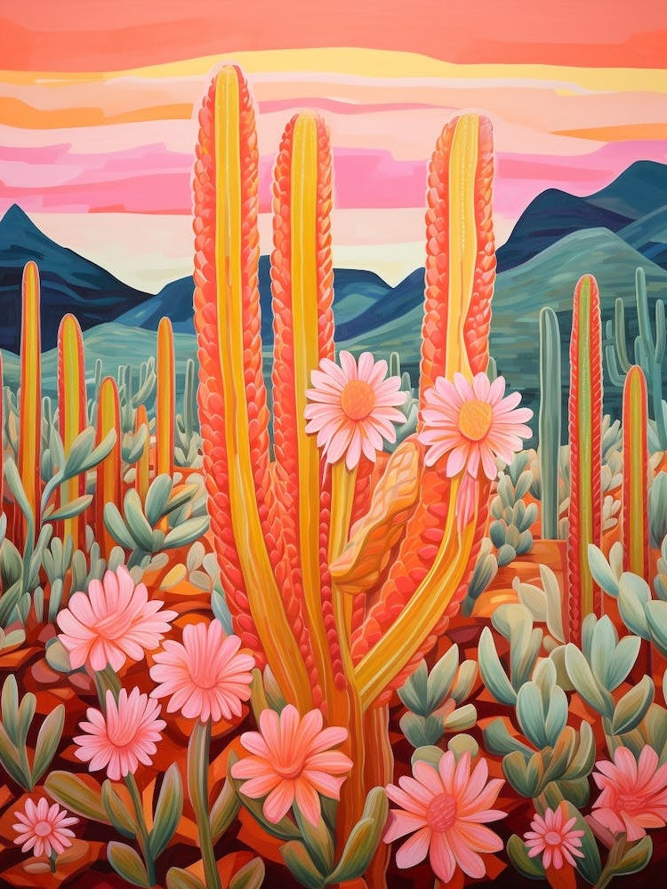 Cactus In The Desert Painting Chamaecereus Silvestrii 2