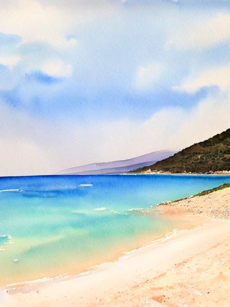 Myrtos Beach 2, Kefalonia, Greece Watercolour