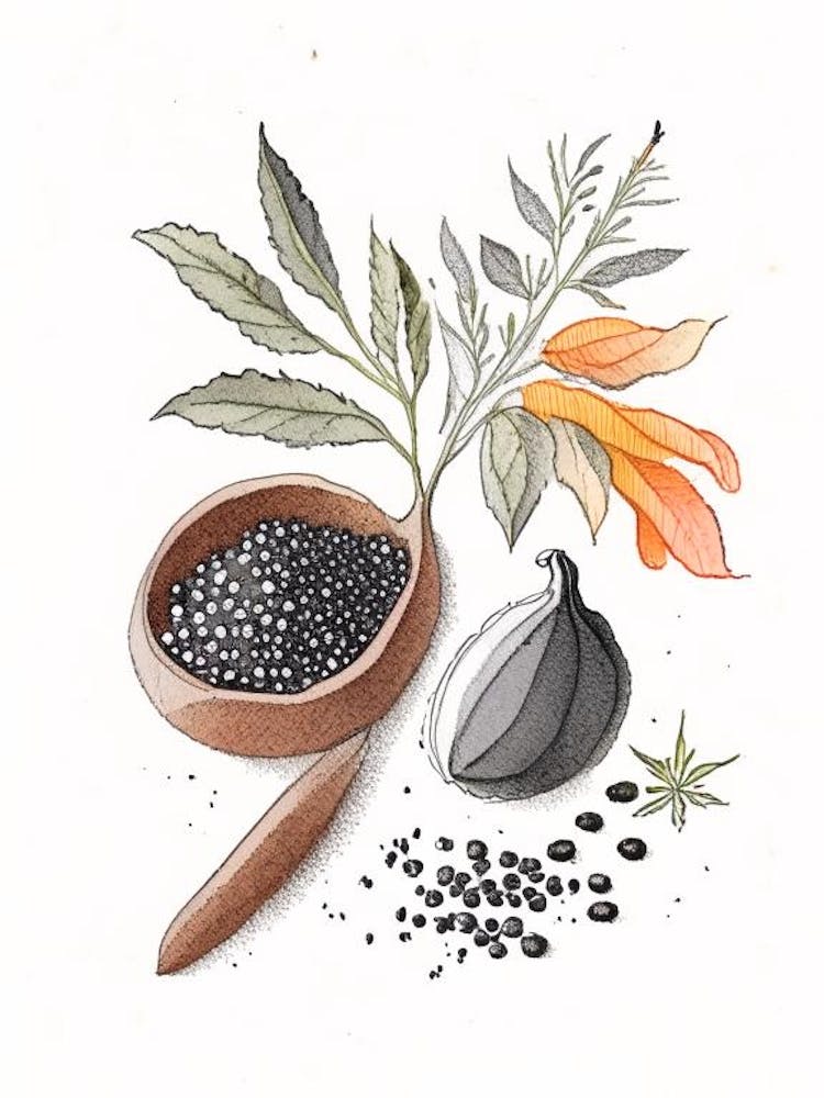 Black Pepper Spices And Herbs Pencil Illustration 1