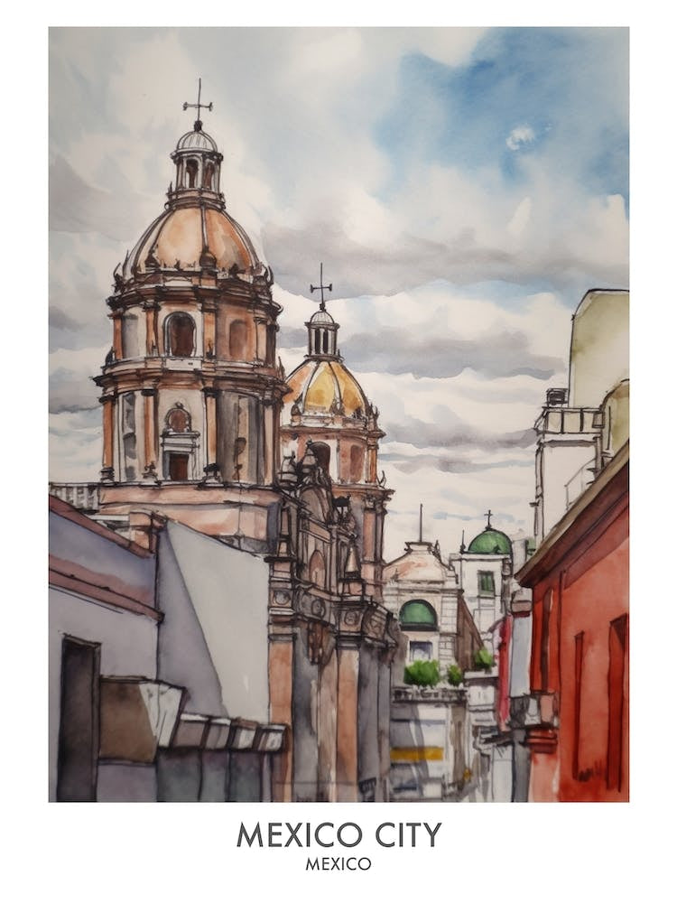 Mexico City 3 Watercolour Travel Poster