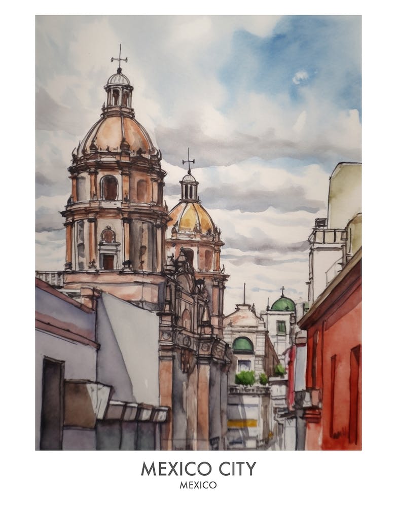 Mexico City 3 Watercolour Travel Poster