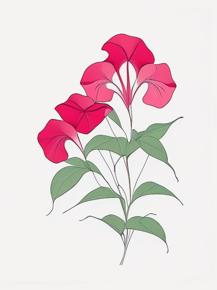 Impatiens Floral Minimal Line Drawing Flower