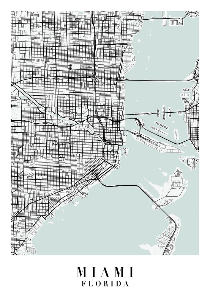 Miami Florida Street Map Minimal Color