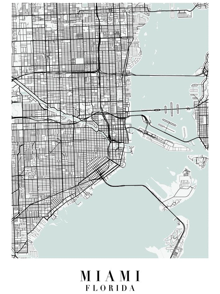 Miami Florida Street Map Minimal Color