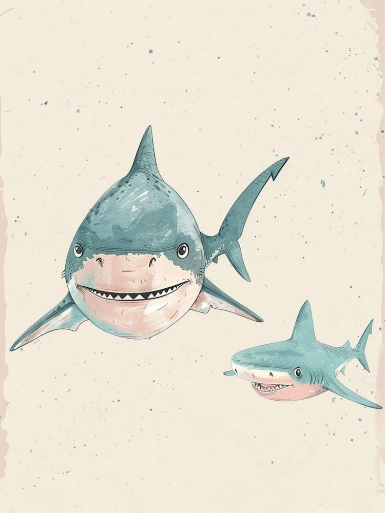 Cute Shark Pair Watercolour Illustration