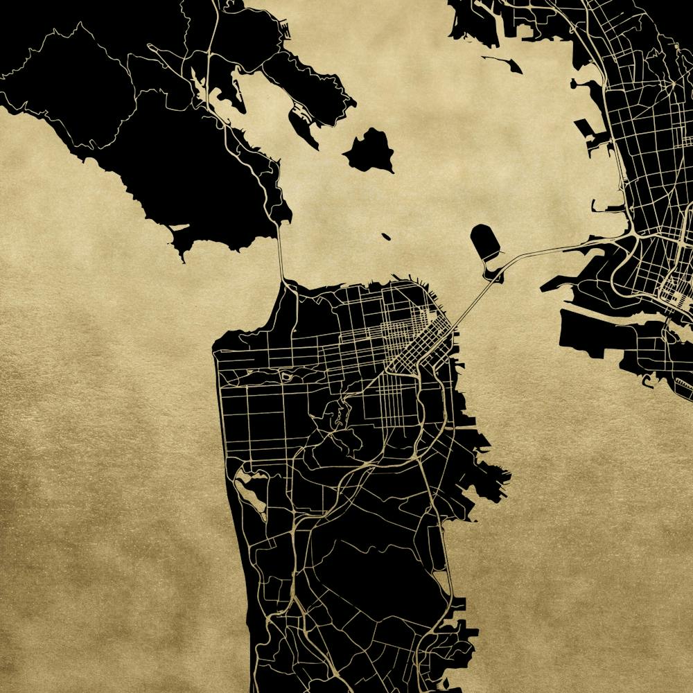 San Francisco Street Map Gold and Black