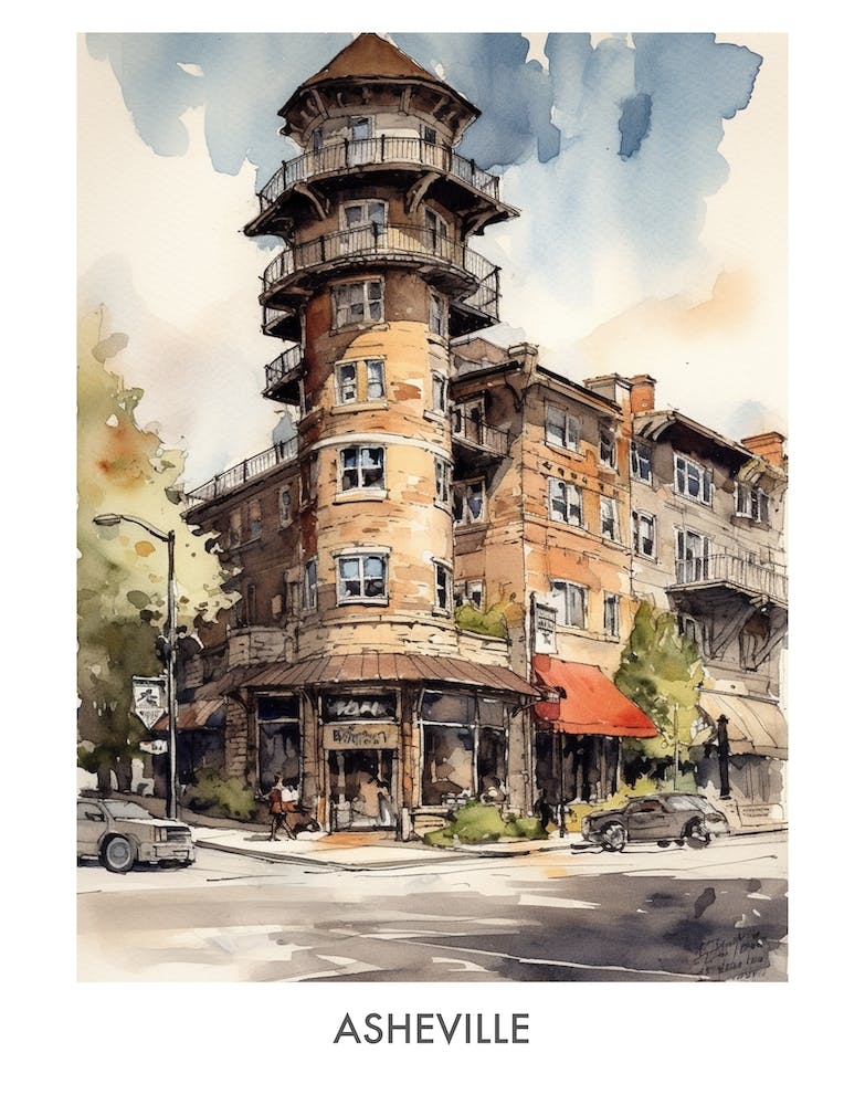 Asheville Watercolor 4 Travel Poster