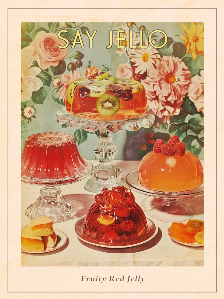 Fruity Red Jelly Dessert Retro Collage 2 Poster