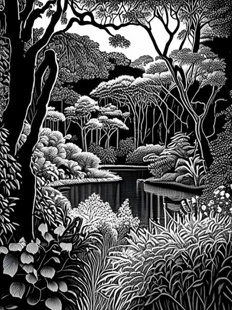 Callaway Gardens, Usa Linocut Black And White Vintage